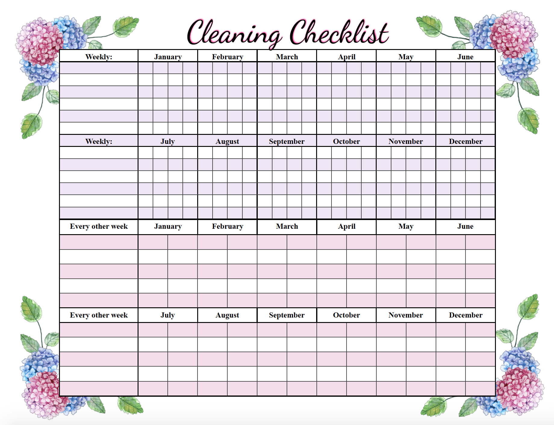 Free Printable Cleaning Checklists: Weekly And Deep Cleaning Throughout Blank Cleaning Schedule Template