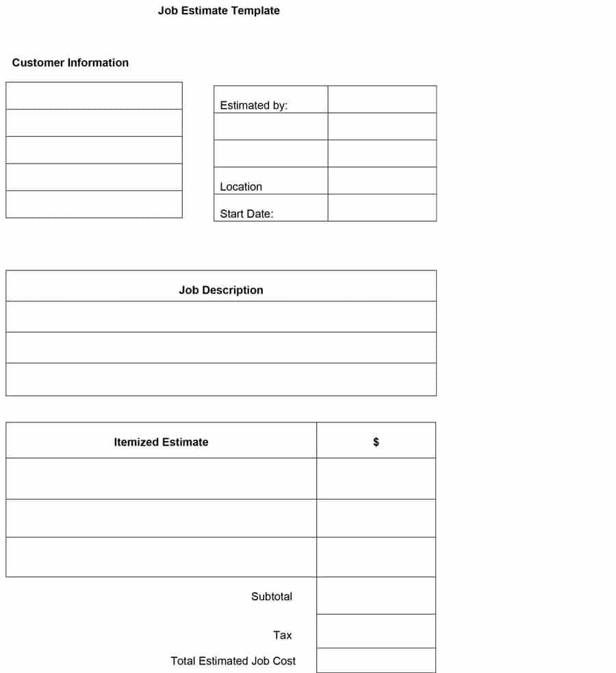 Free Printable Job Estimate Forms – Calep.midnightpig.co With Regard To Blank Estimate Form Template
