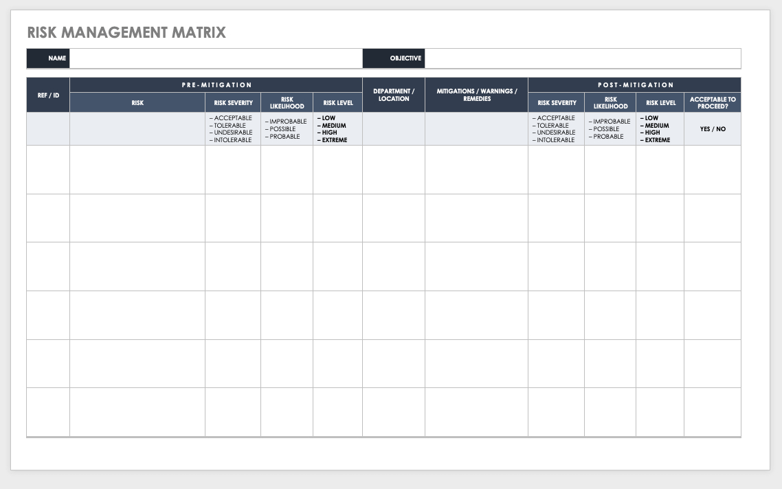Free Risk Assessment Matrix Templates | Smartsheet Throughout Enterprise Risk Management Report Template