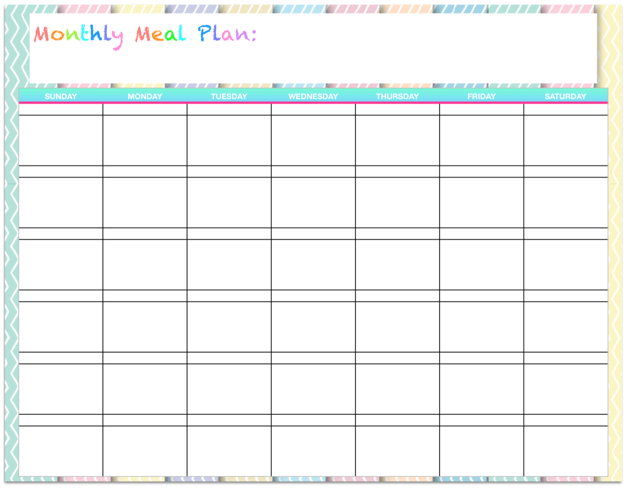 Free Templates: Monthly Menu Planners ~ The Housewife Modern For Blank Meal Plan Template