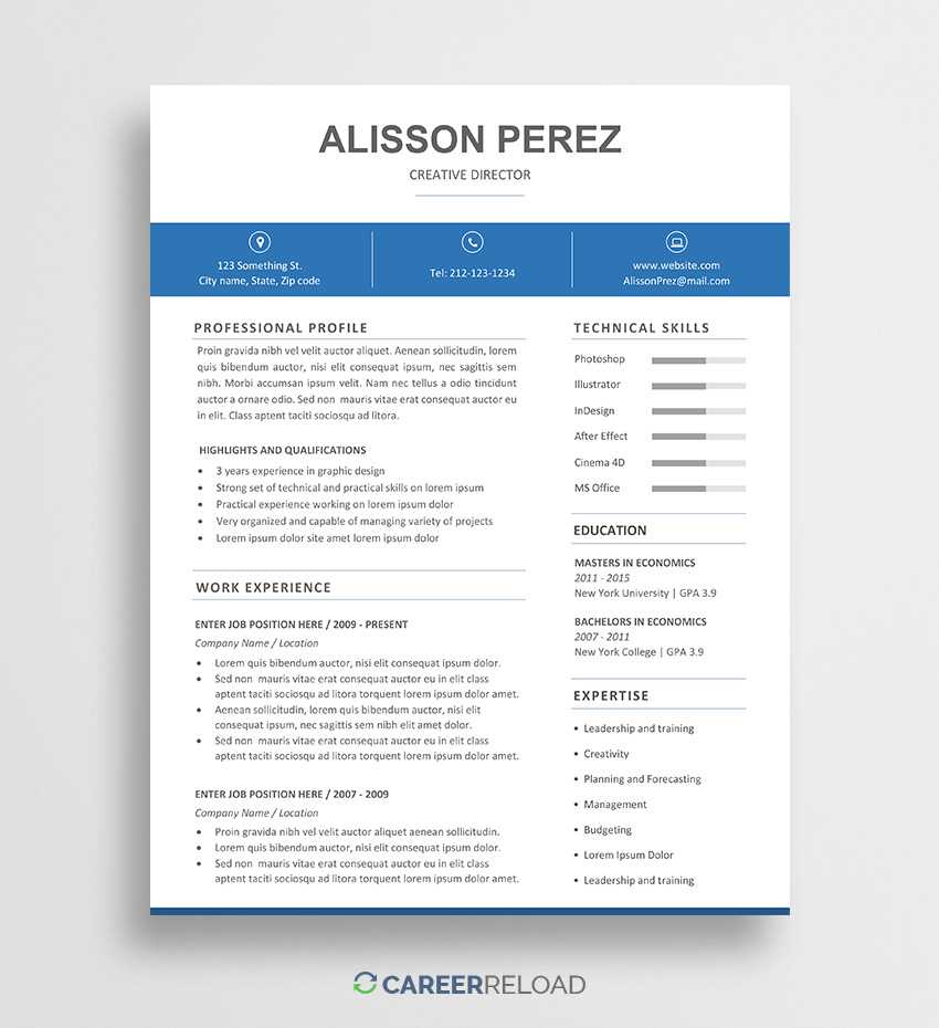 Free Word Resume Template – Alisson – Career Reload Throughout Resume Templates Word 2007