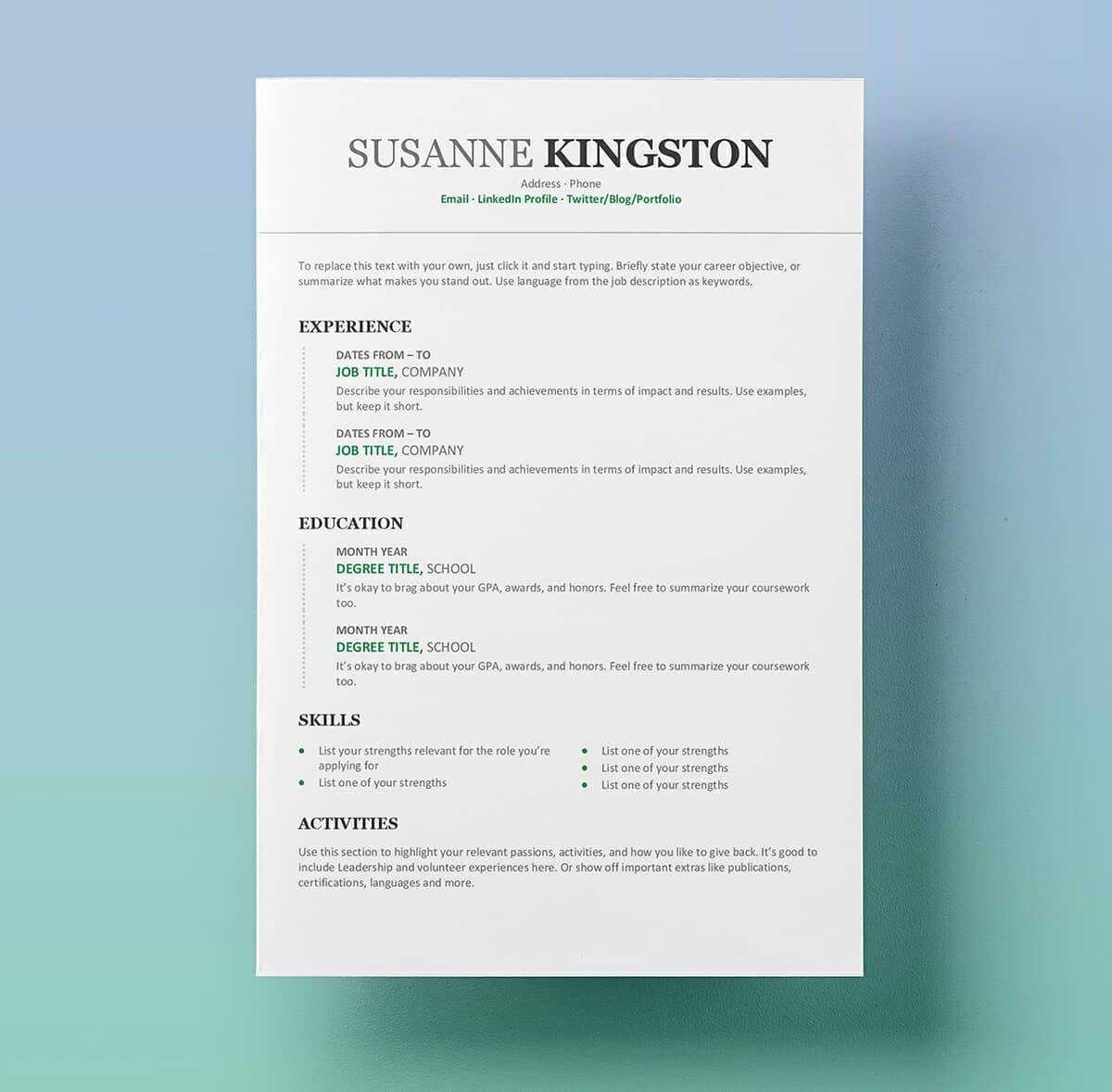 Free Word Resume Template Modern – Dalep.midnightpig.co For How To Get A Resume Template On Word