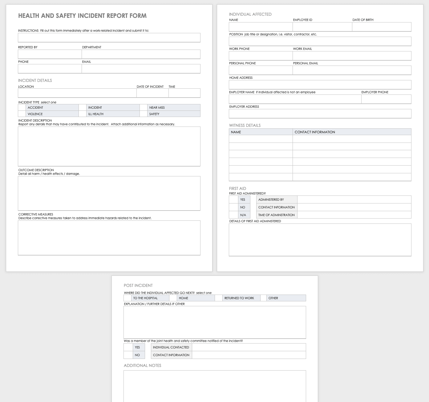 Free Workplace Accident Report Templates | Smartsheet For Health And Safety Incident Report Form Template