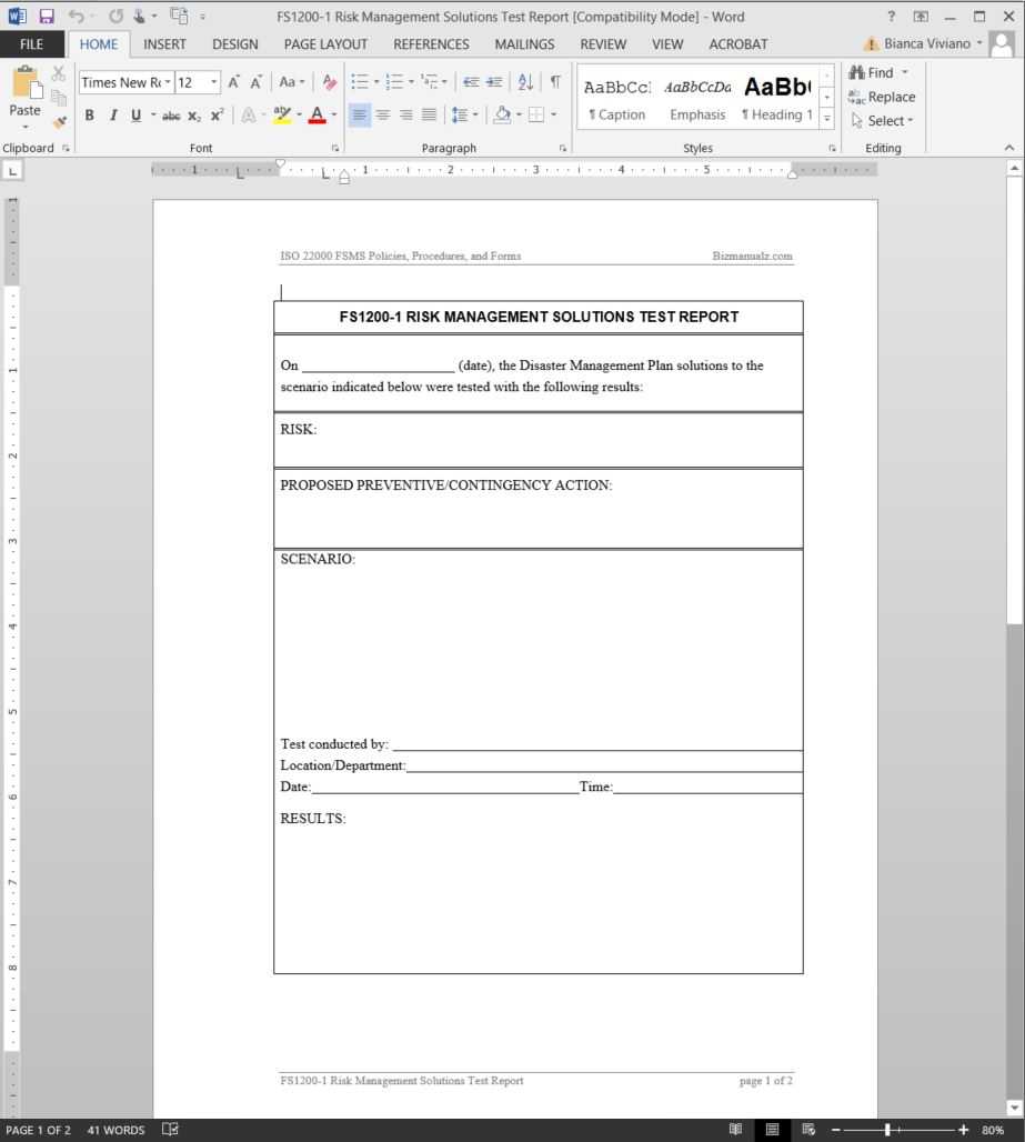 Fsms Risk Management Solutions Test Report Template | Fds1200 1 Pertaining To Risk Mitigation Report Template