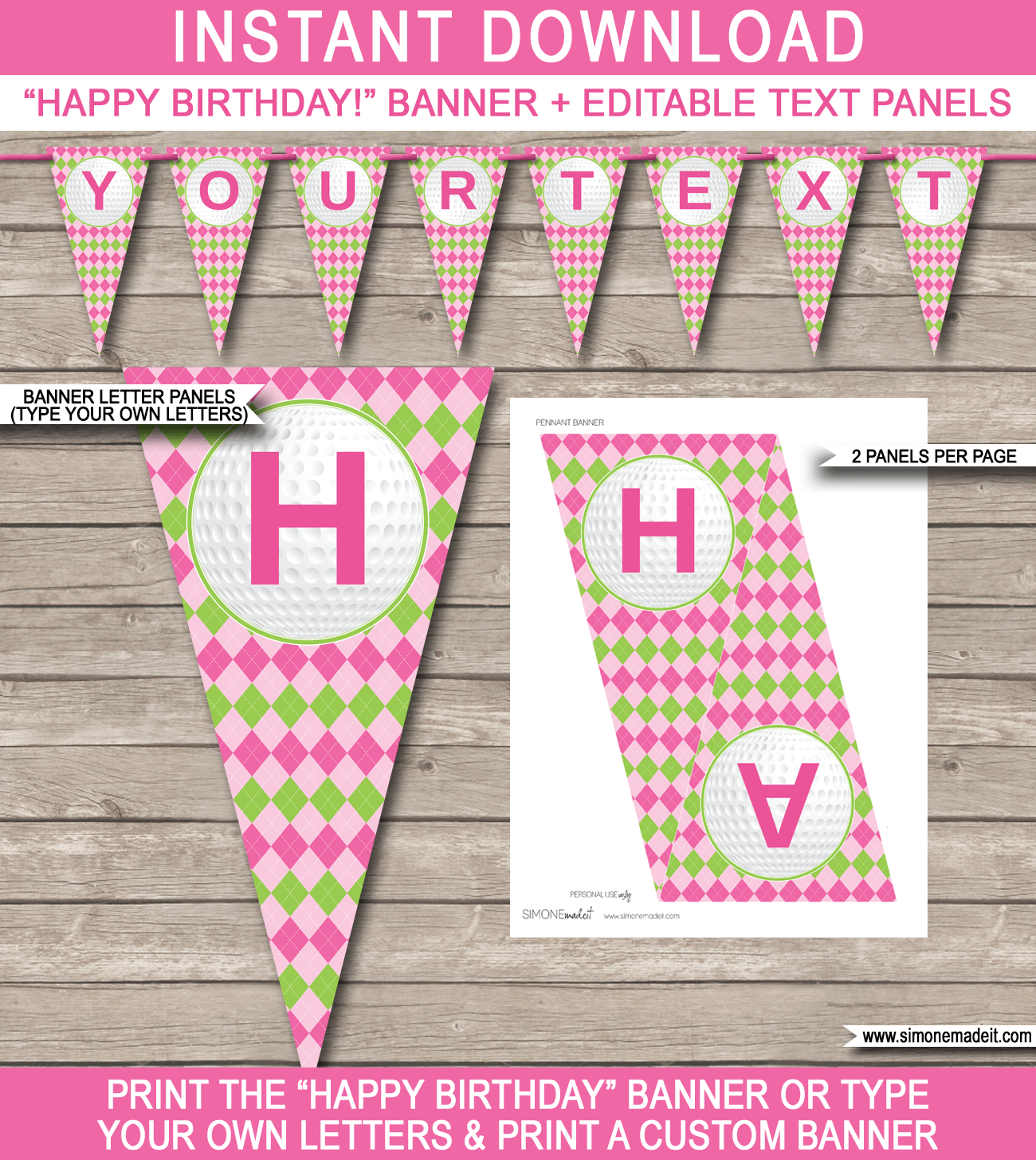 Golf Birthday Party Banner Template – Pink & Green Regarding Diy Birthday Banner Template