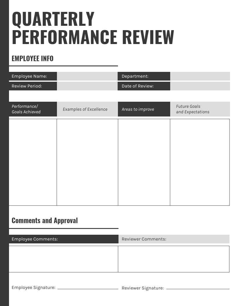 Gray Quarterly Performance Review Template Pertaining To Quarterly Status Report Template