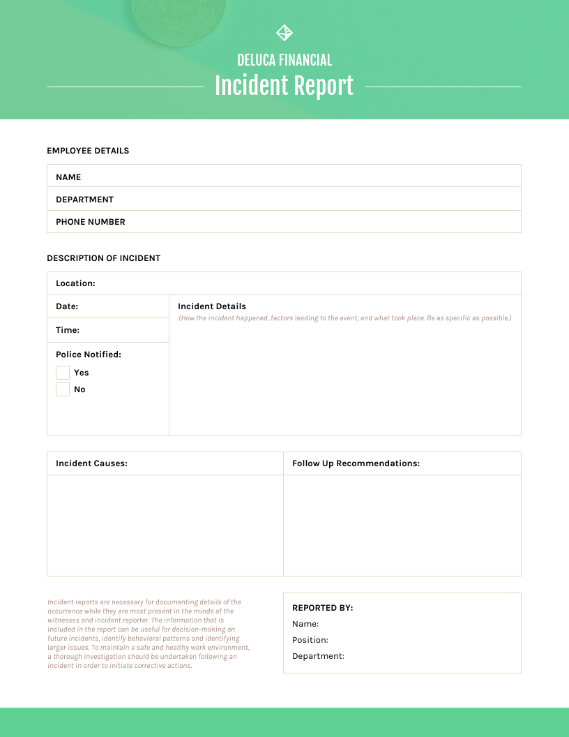 Green Incident Report Template Pertaining To What Is A Report Template