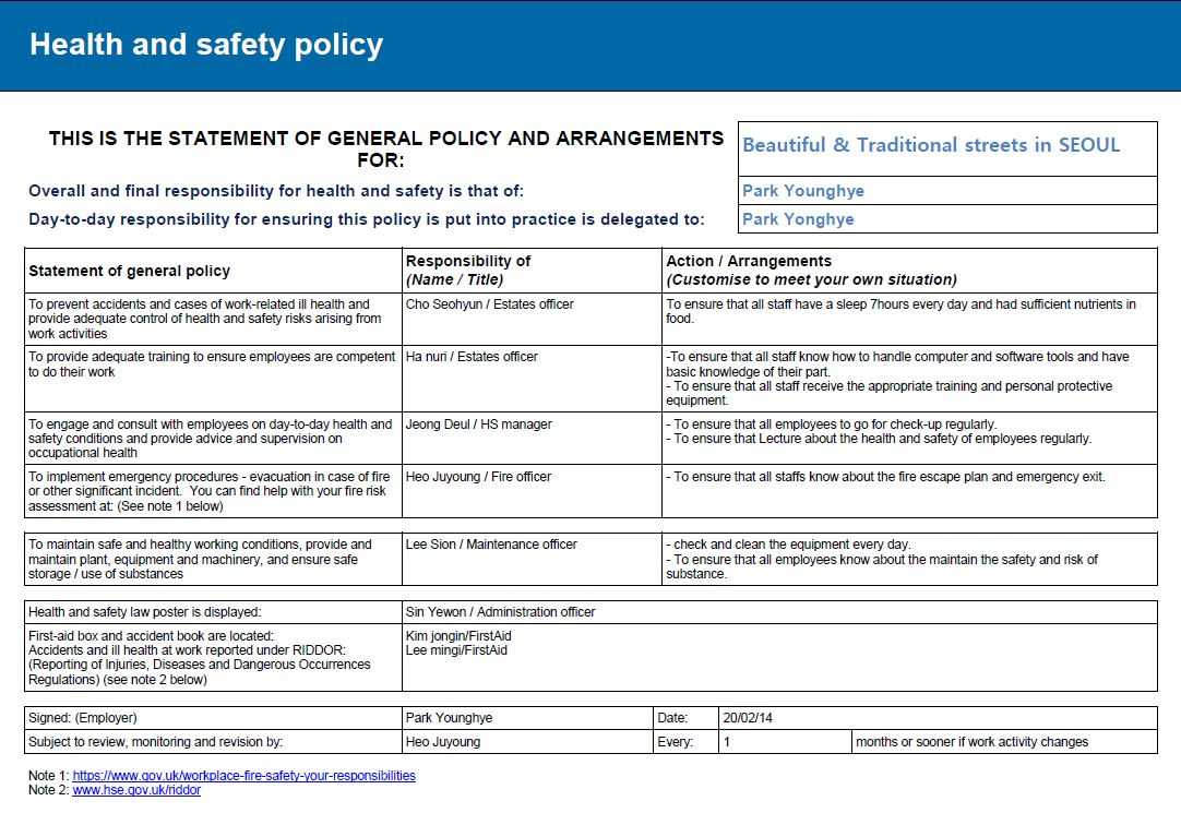 Health And Safety Implications / Risk Assessment Report With Health Check Report Template