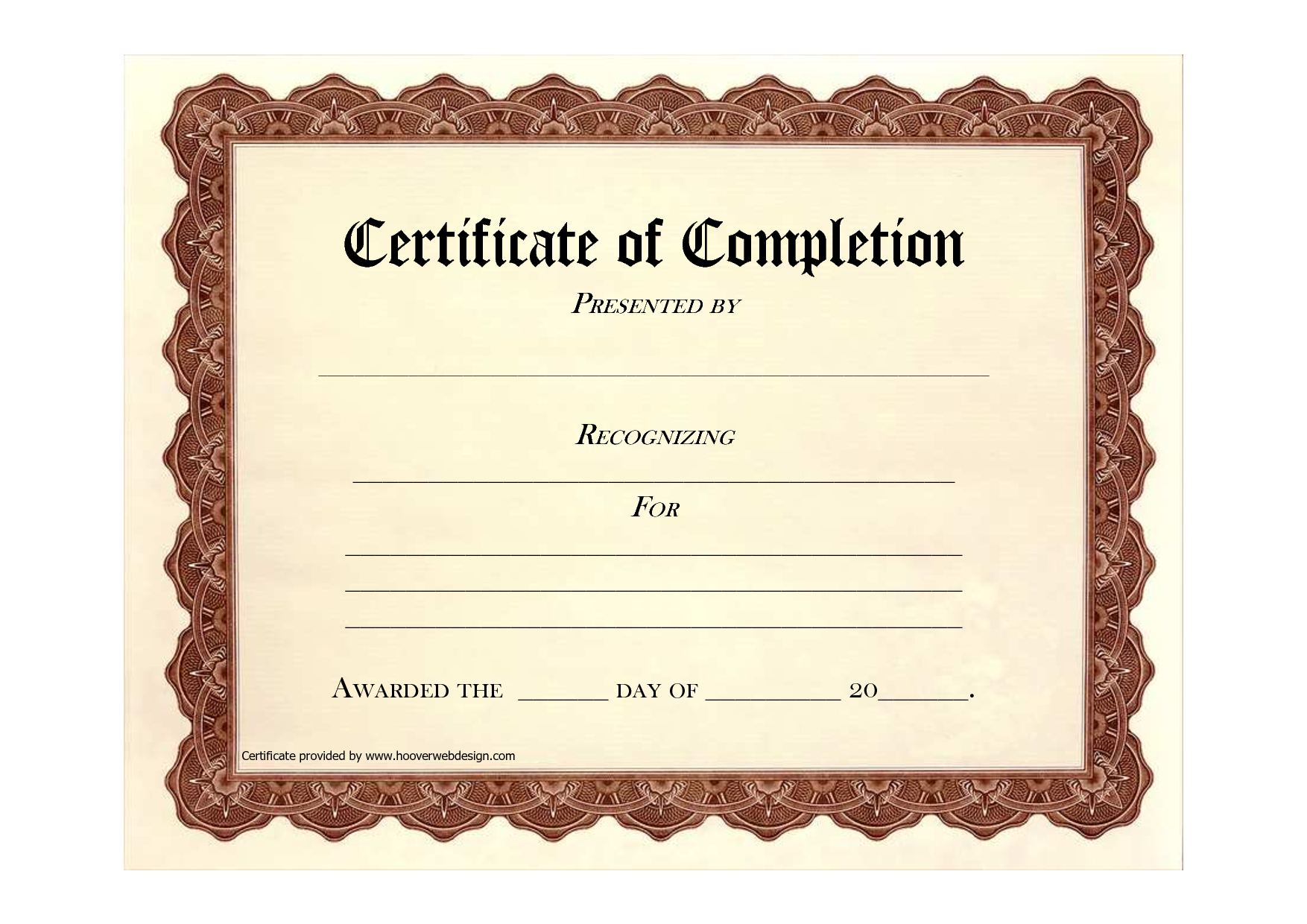 High Quality Certificate Of Completion Program Template Regarding Blank Certificate Templates Free Download