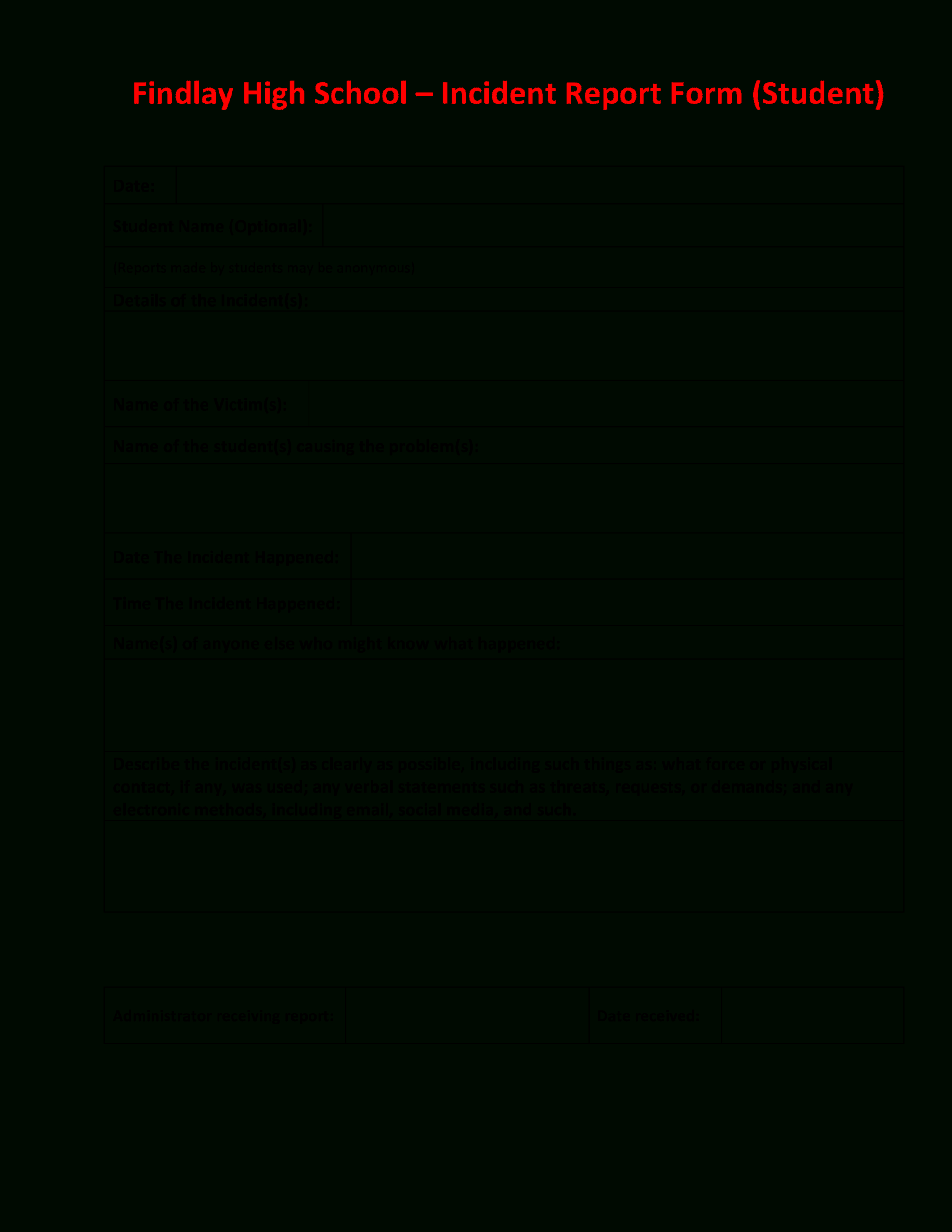 High School Incident Report | Templates At In School Incident Report Template