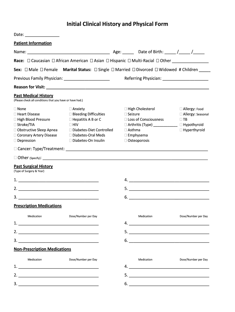 History And Physical Template – Fill Online, Printable Intended For Medical History Template Word
