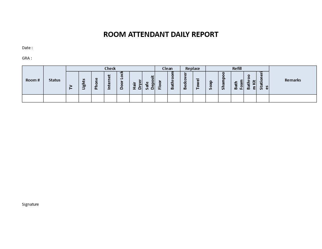 Hotel Room Attendant Daily Report | Templates At Regarding Check Out Report Template