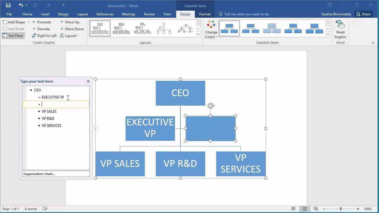 How To Create An Organization Chart In Word 2016 Within Org Chart Word Template