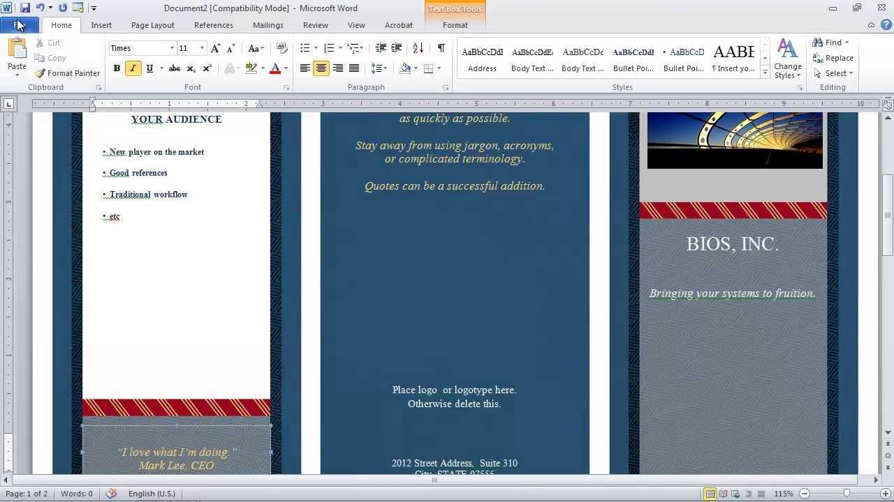 How To Make A Trifold Brochure In Powerpoint – Carlynstudio For Free Brochure Templates For Word 2010