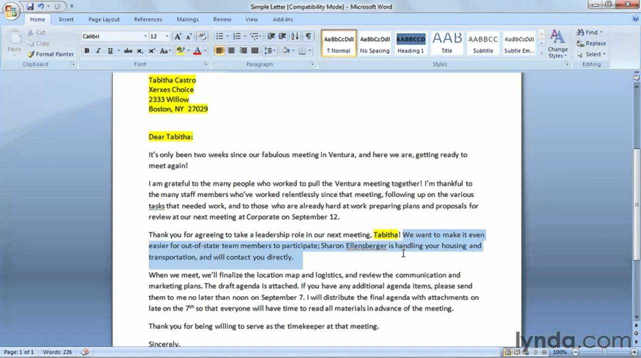 How To Prepare A Mail Merge Letter | Lynda Tutorial With Regard To How To Create A Mail Merge Template In Word 2010