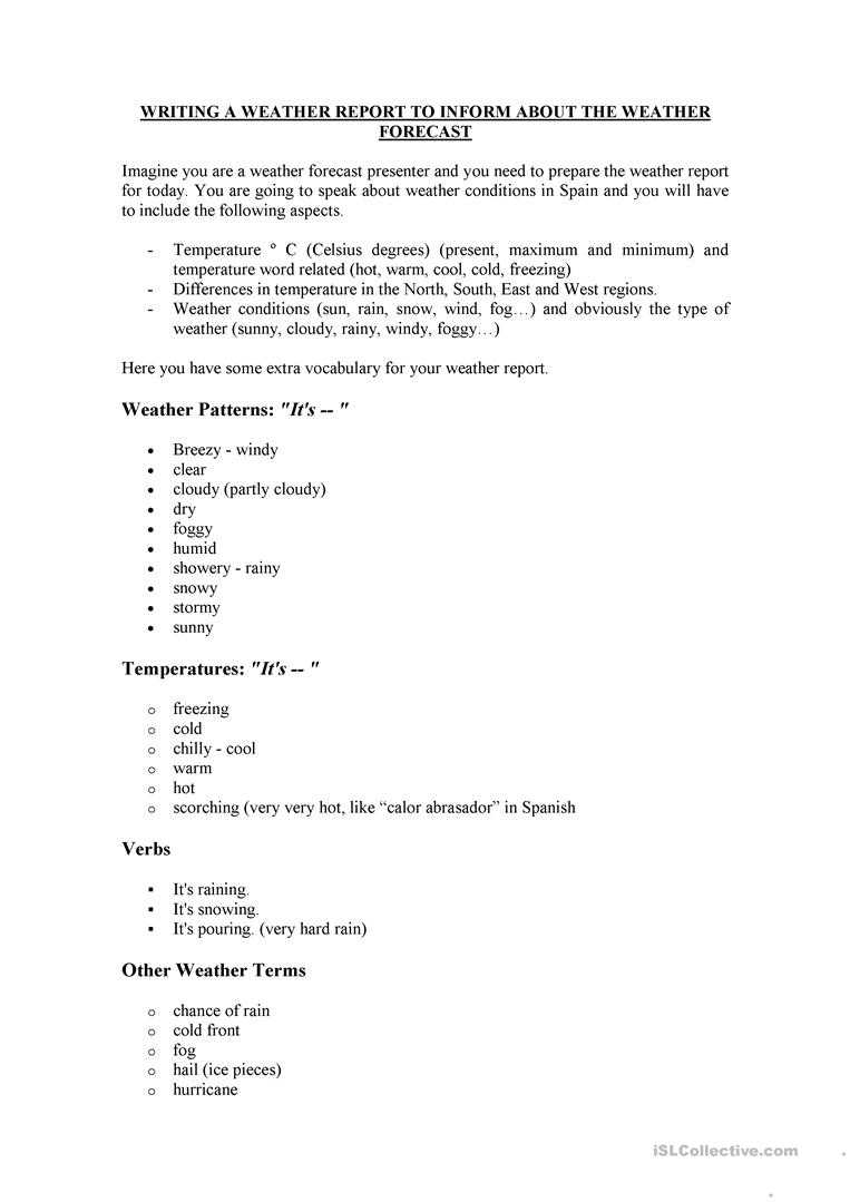 How To Write A Weather Report - English Esl Worksheets For Inside Kids Weather Report Template