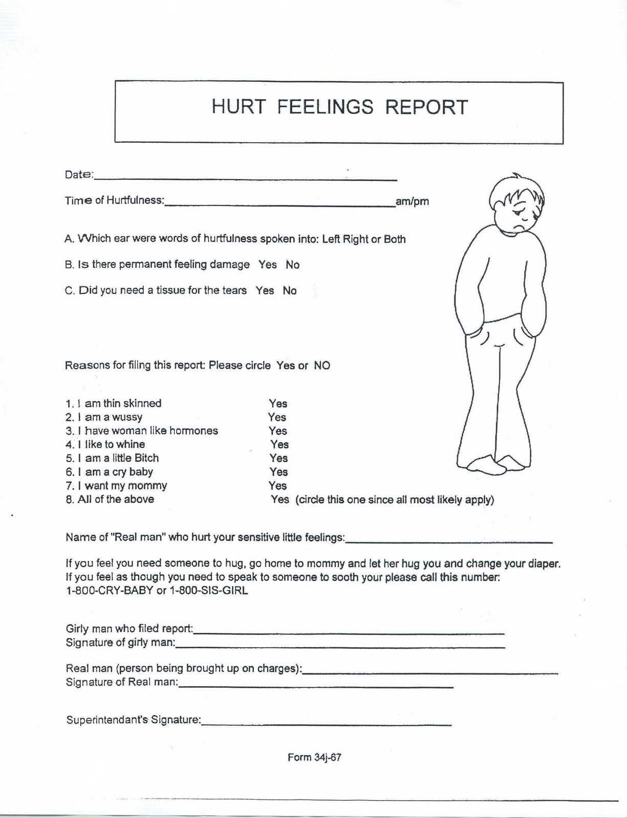 Hurt Form Intended For Hurt Feelings Report Template