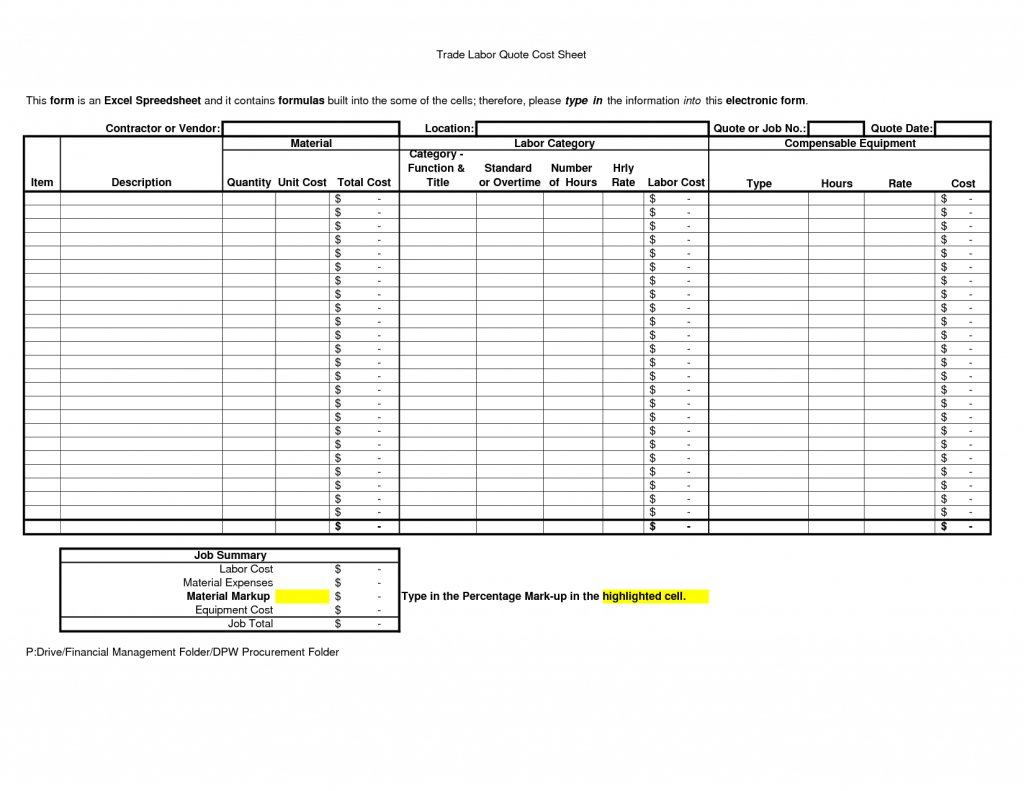 Hvac Estimating T Excel Free Estimate Template House Within Job Cost Report Template Excel