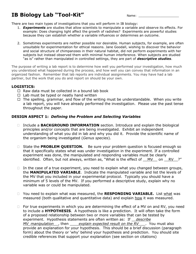 Ib Biology Design Lab – Yeppe.digitalfuturesconsortium Throughout Biology Lab Report Template