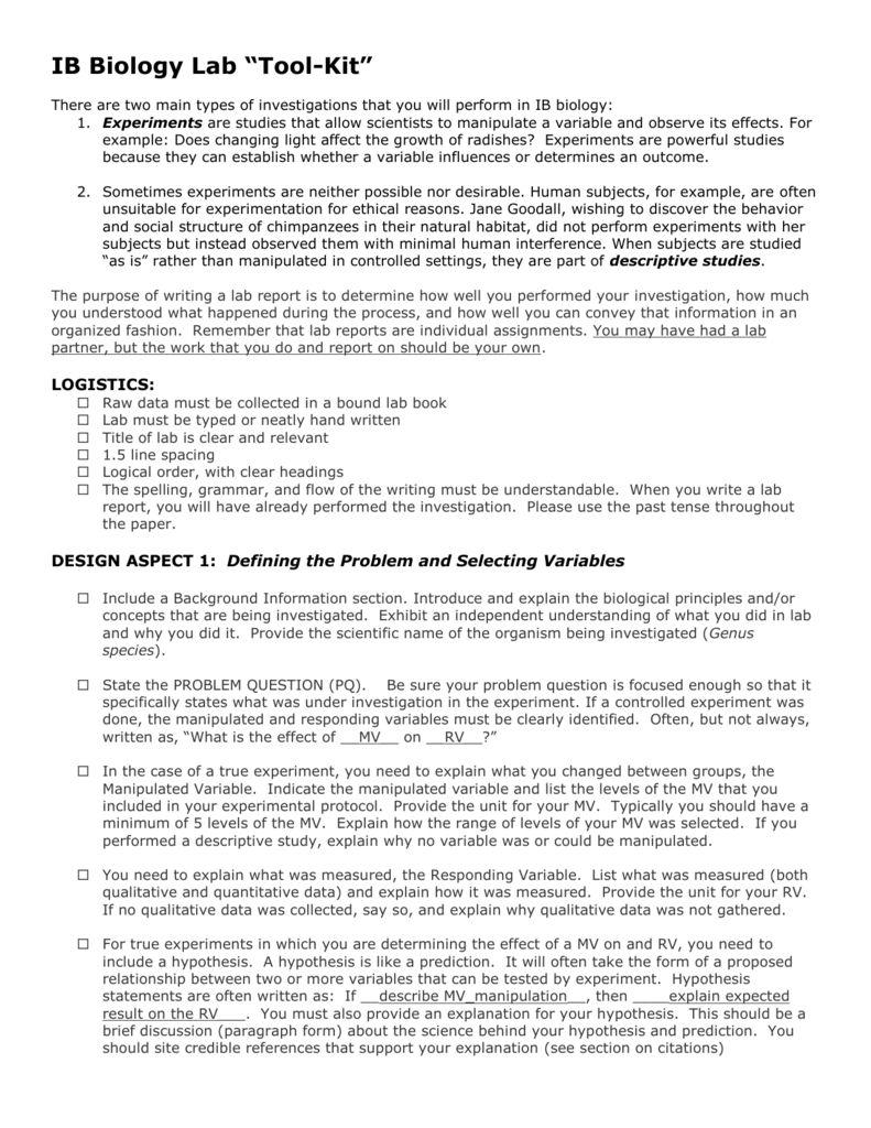 Ib Biology Design Lab – Yeppe.digitalfuturesconsortium Throughout Biology Lab Report Template