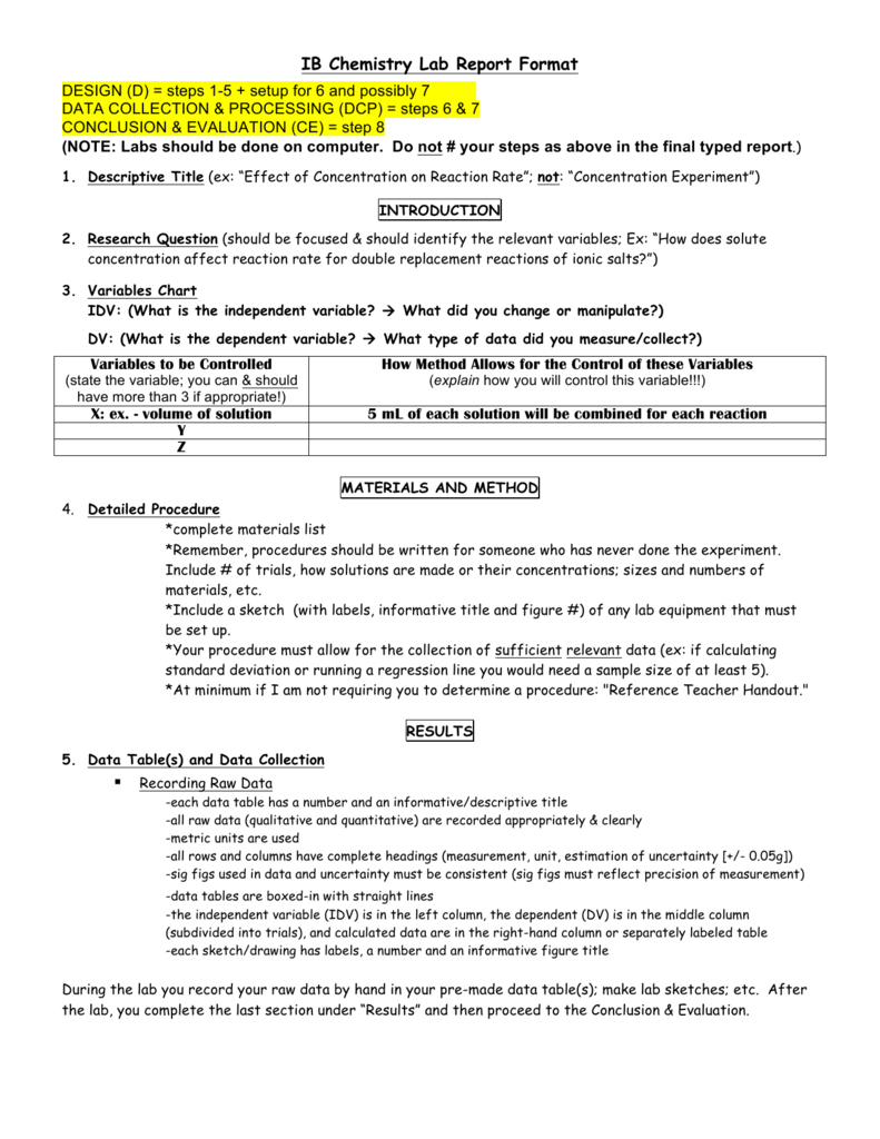 Ib Chemistry Lab Report Format Within Chemistry Lab Report Template