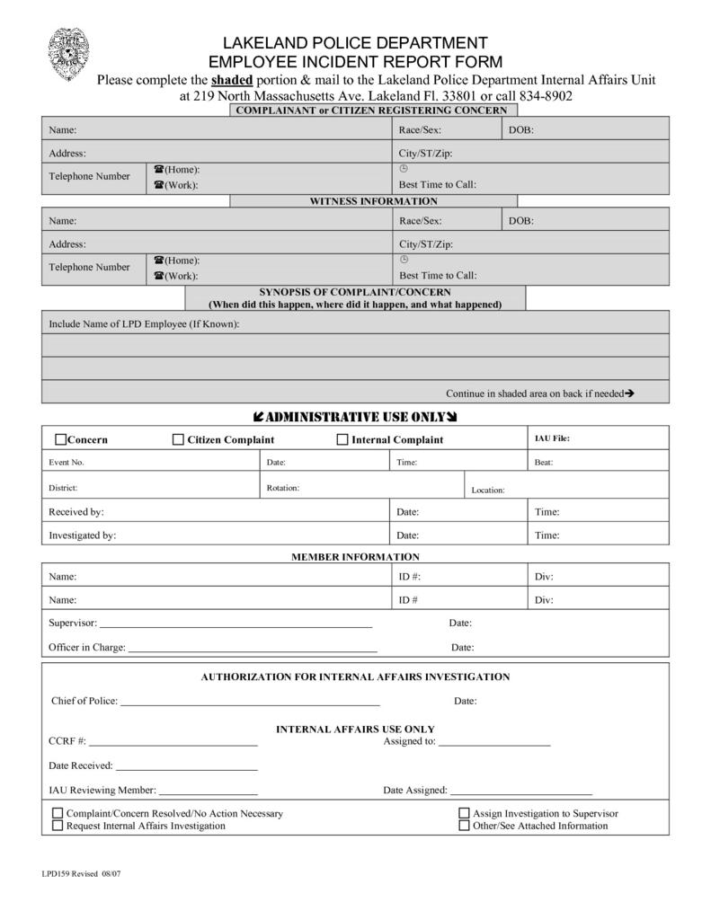 Identity Theft Police Report Form Best Of Police Incident Inside Police Incident Report Template
