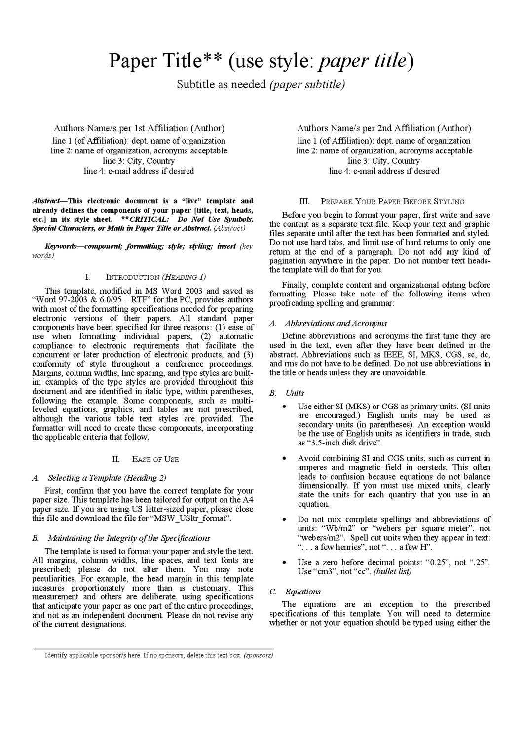 Ieee Format To Write Research Papersmaham F'rajput – Issuu In Template For Ieee Paper Format In Word