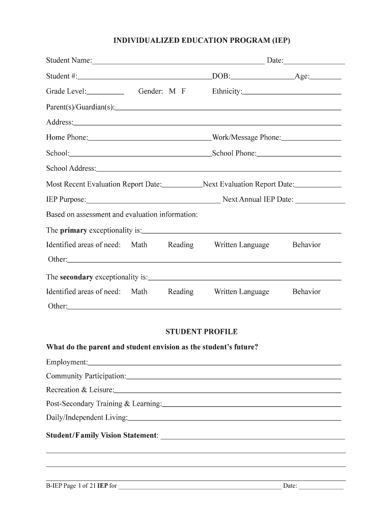 Iep Pdffiller Form – Fill Online, Printable, Fillable, Blank In Blank Iep Template