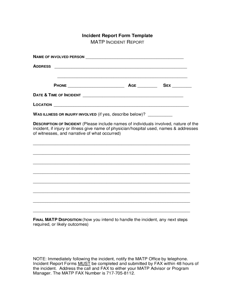 Incident Report Form Template Free Download With Regard To School Incident Report Template