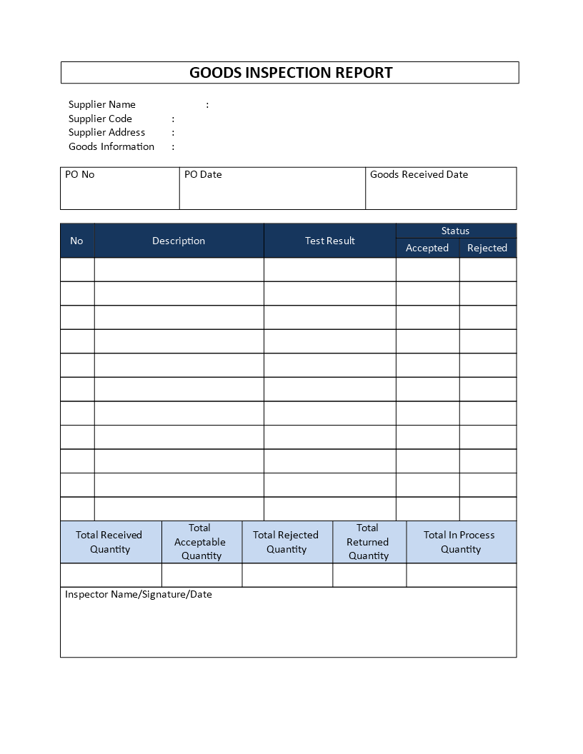 Incoming Goods Inspection Report | Templates At Throughout Part Inspection Report Template