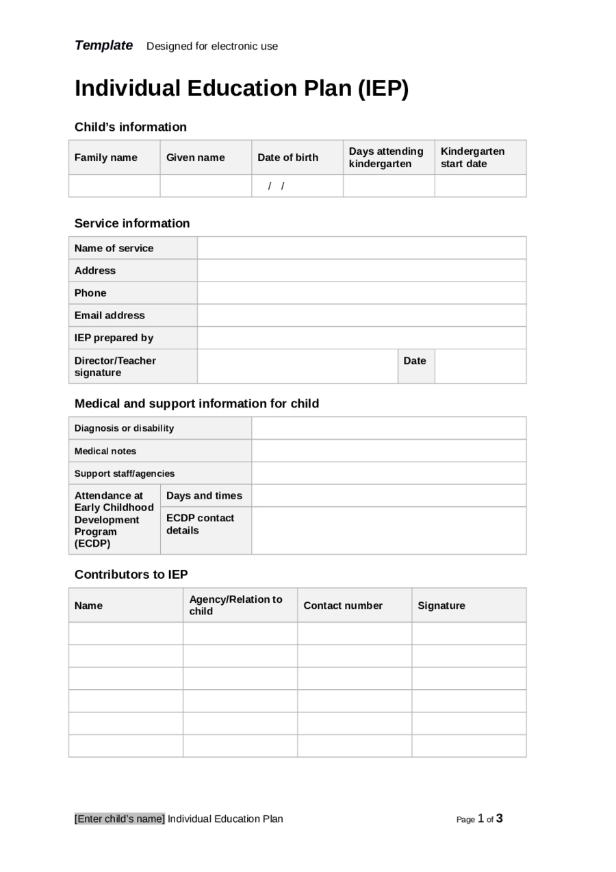 Individual Education Plan (Iep): Template – Edit, Fill, Sign In Blank Iep Template