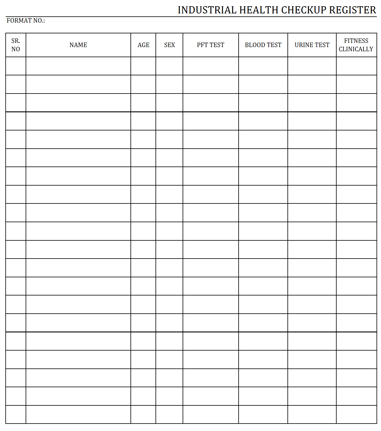 Industrial Health Checkup Register Format | Word | Pdf | Report Throughout Health Check Report Template