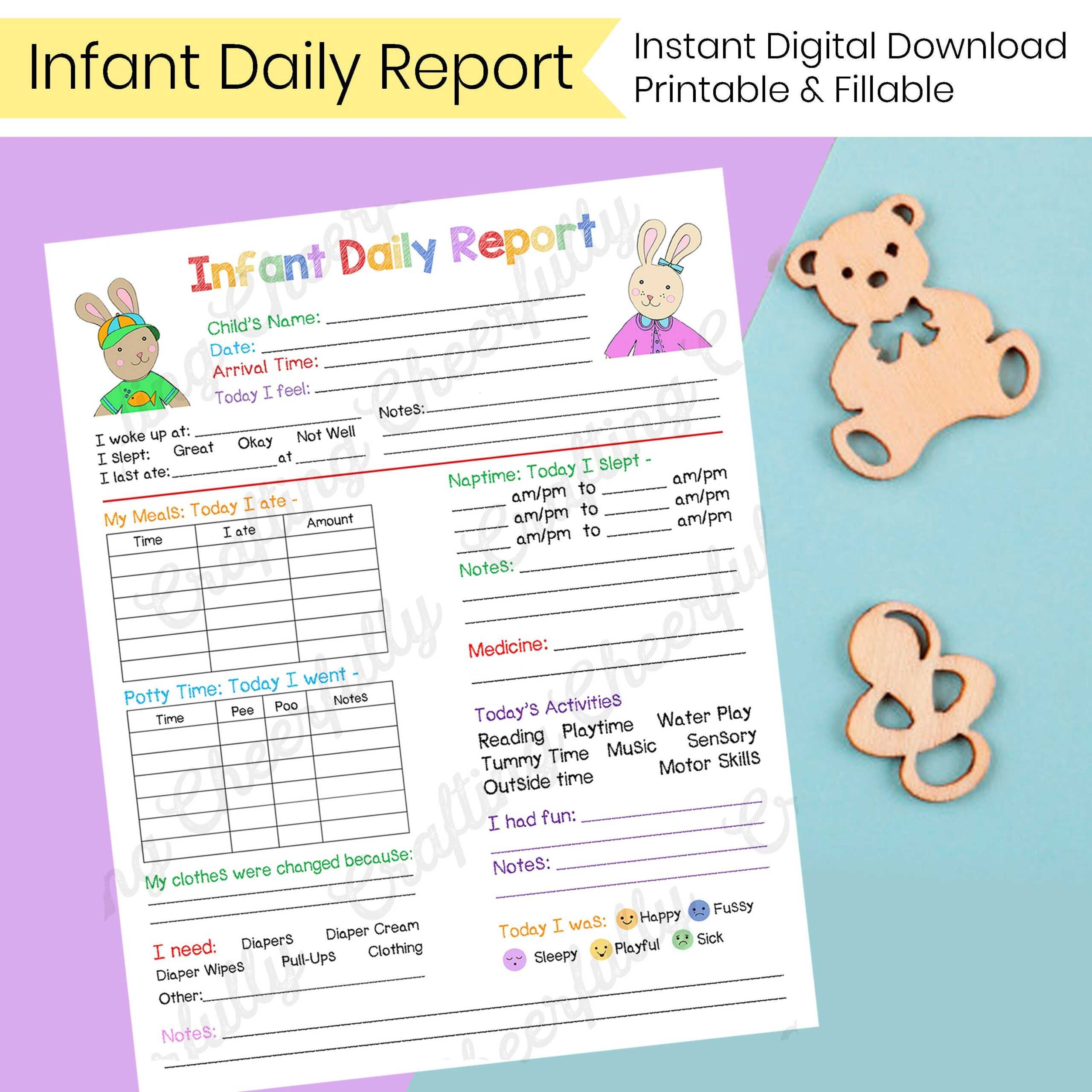 Infant Daily Report - In Home Preschool, Daycare, Nanny Log With Daycare Infant Daily Report Template