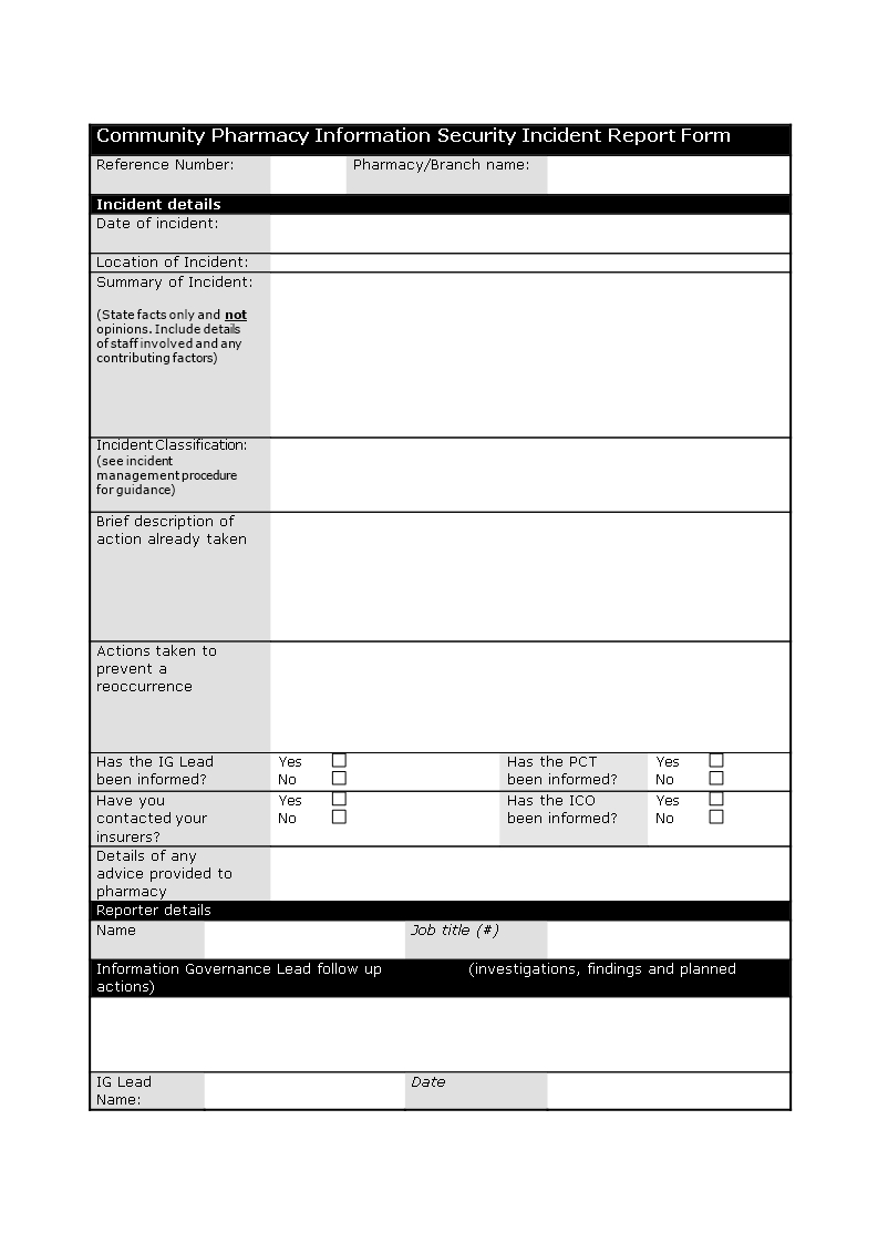 Information Security Incident Report Template | Templates At For Incident Report Template Microsoft