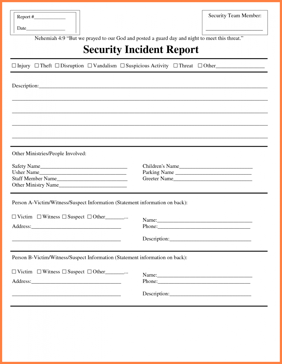 Information Technology Incident Report Template Intended For Incident Report Form Template Doc