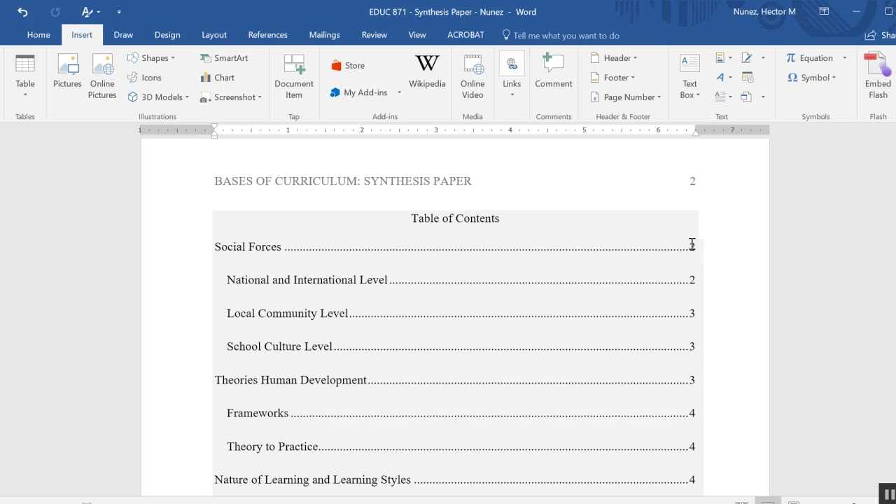 Inserting A Table Of Contents In An Apa Formatted Paper Inside Microsoft Word Table Of Contents Template
