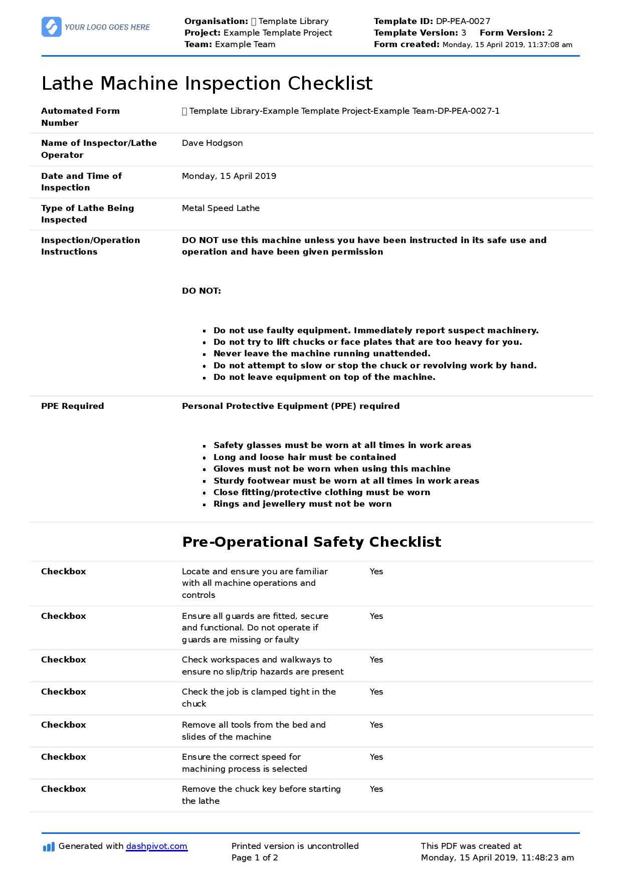 Inspection Spreadsheet Template Great Machine Shop Report In Machine Shop Inspection Report Template