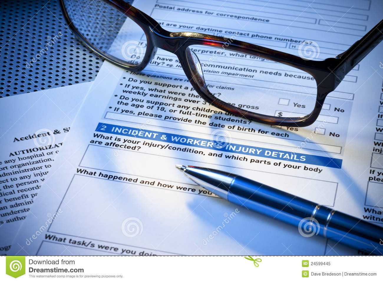 Insurance Incident Injury Work Report Form Stock Image Pertaining To Insurance Incident Report Template