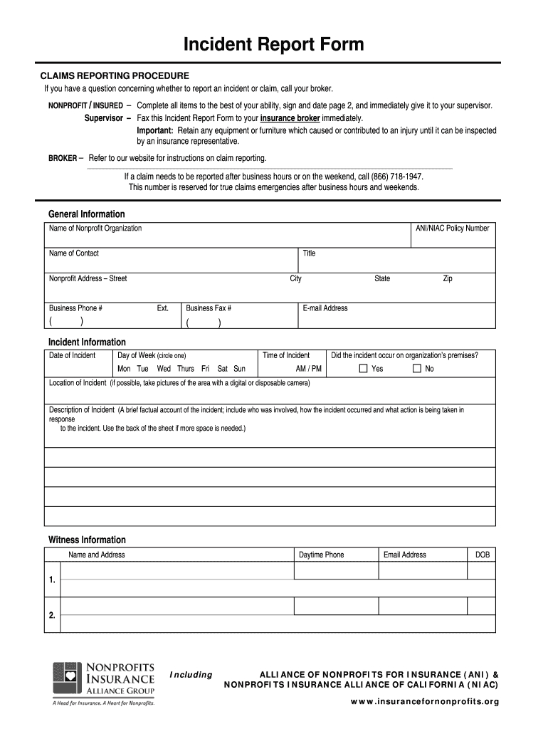 Insurance Incident Report Form – Fill Online, Printable Throughout Customer Incident Report Form Template
