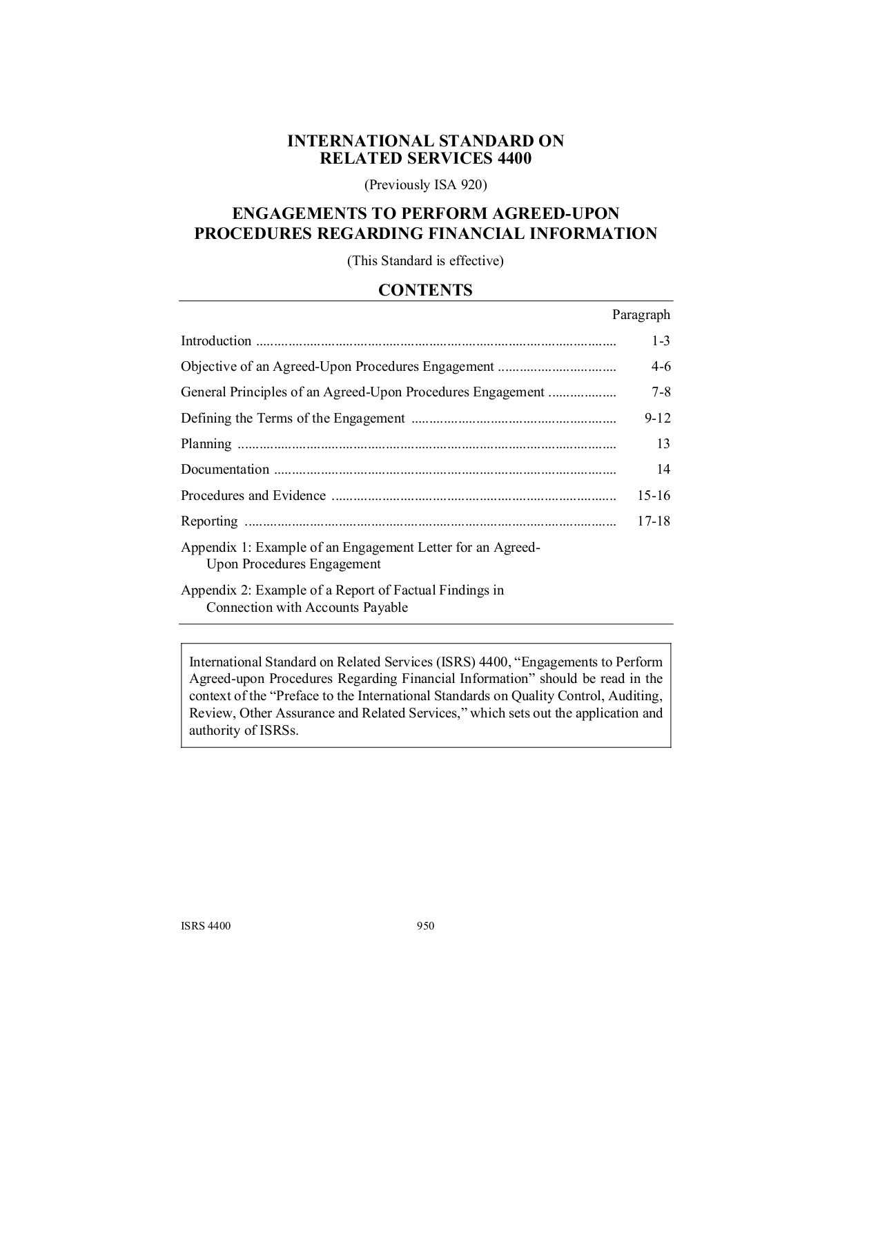 International Standard On Related Services 4400  Pages 1 In Agreed Upon Procedures Report Template