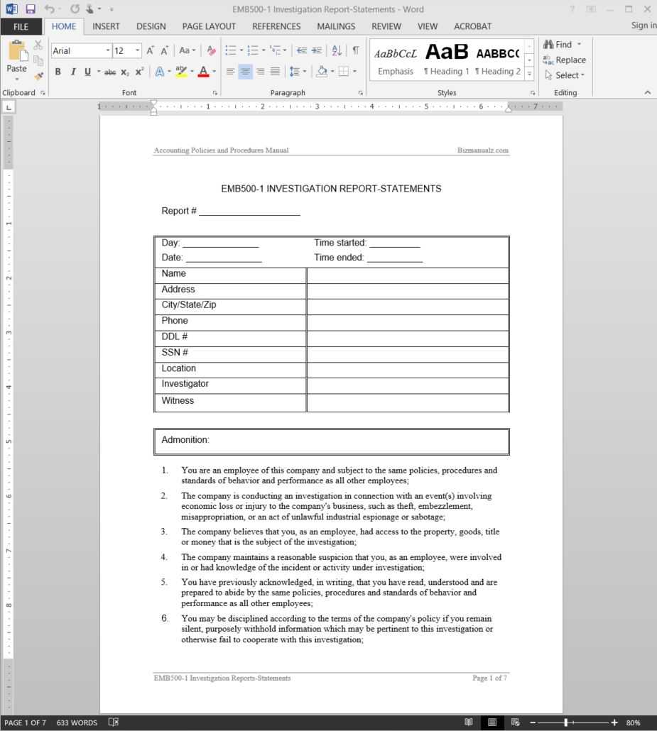Investigation Report Template | Emb500 1 Inside Report Template Word 2013