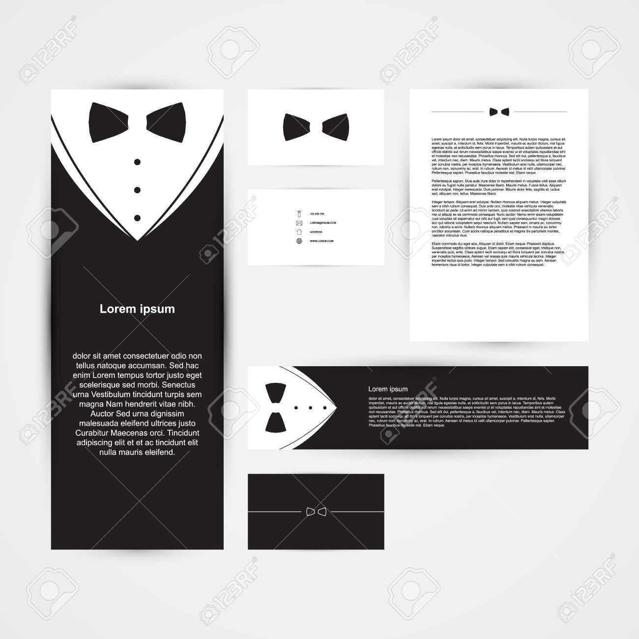 Invitation Template, Black Design With Bow Tie, Business Card, Banner,  Vector Illustration Intended For Tie Banner Template