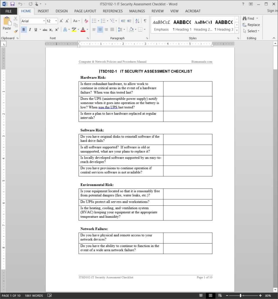 It Security Assessment Checklist Template | Itsd102 1 For Information System Audit Report Template
