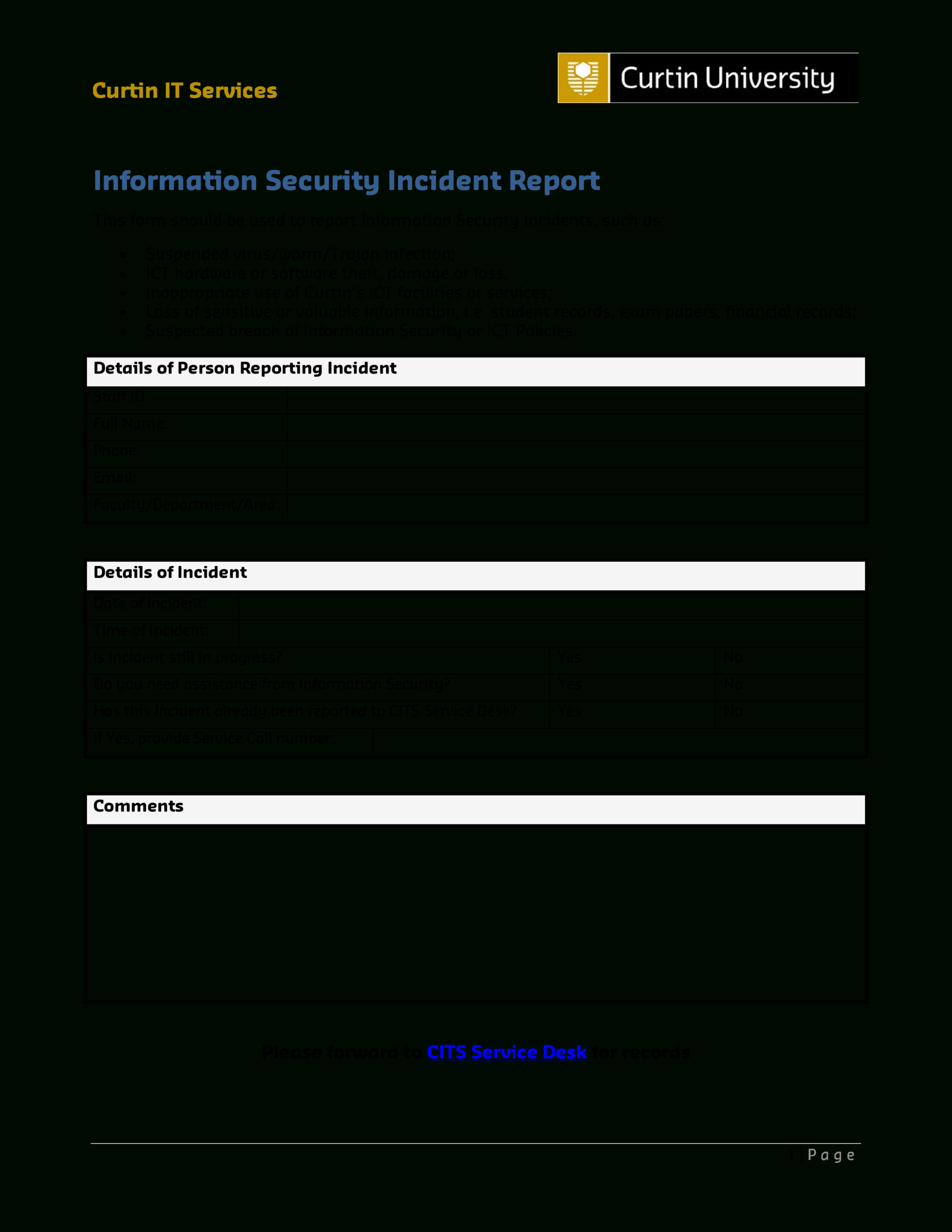 It Services Security Incident Report | Templates At Inside It Incident Report Template