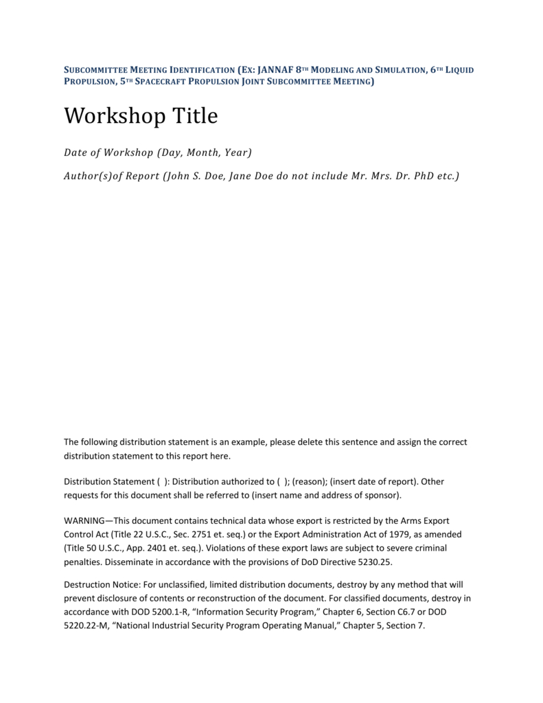 Jannaf Workshop Final Report Template With Regard To Section 7 Report Template