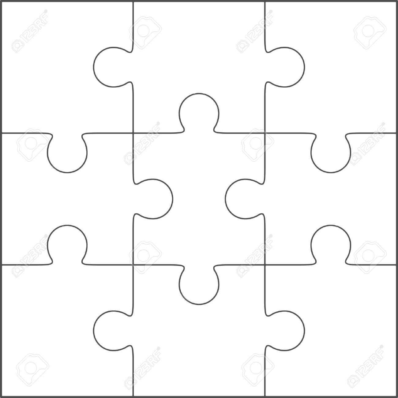 Jigsaw Puzzle Vector, Blank Simple Template 3X3 Intended For Blank Jigsaw Piece Template