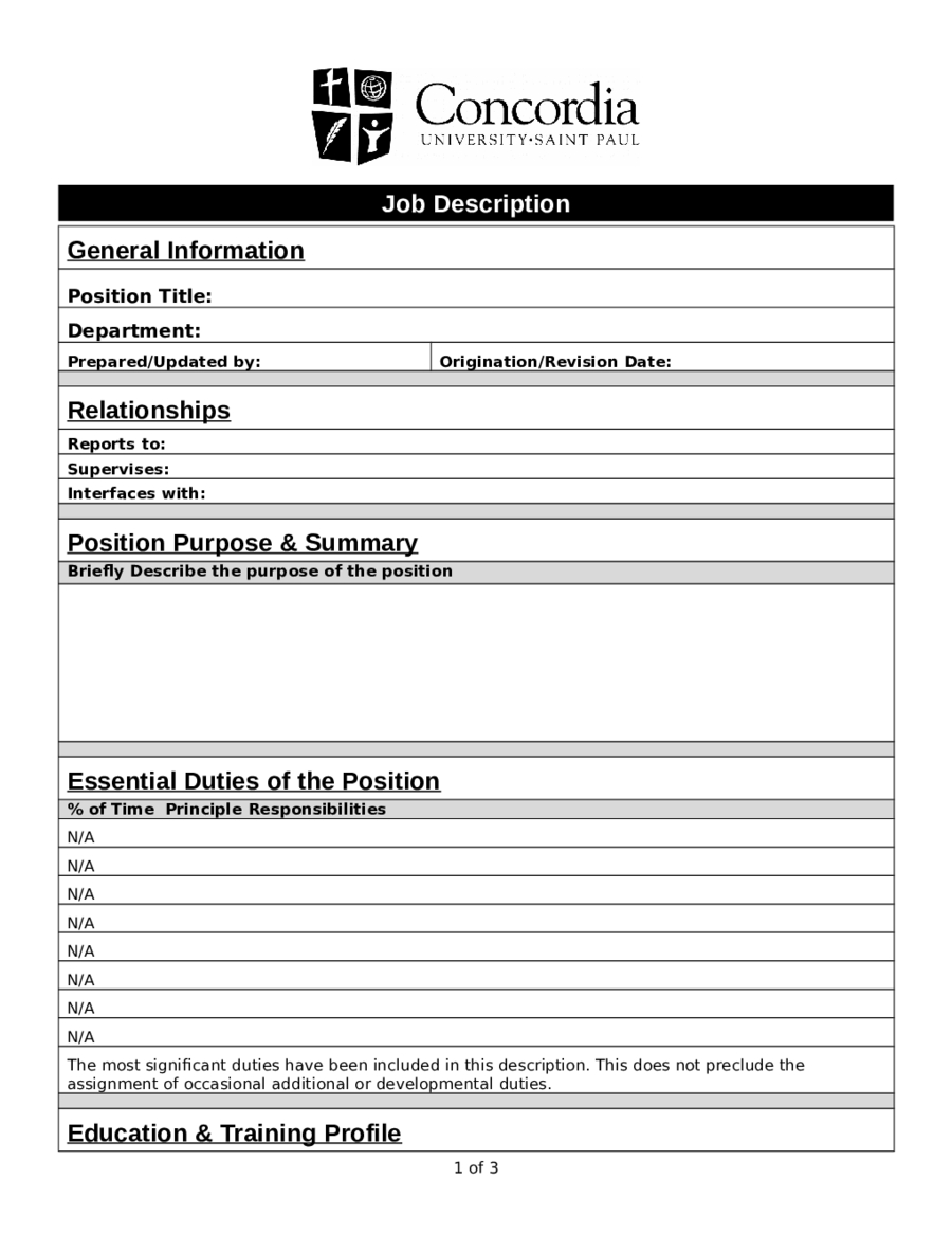 Job Description Template Word – Edit, Fill, Sign Online In Job Descriptions Template Word