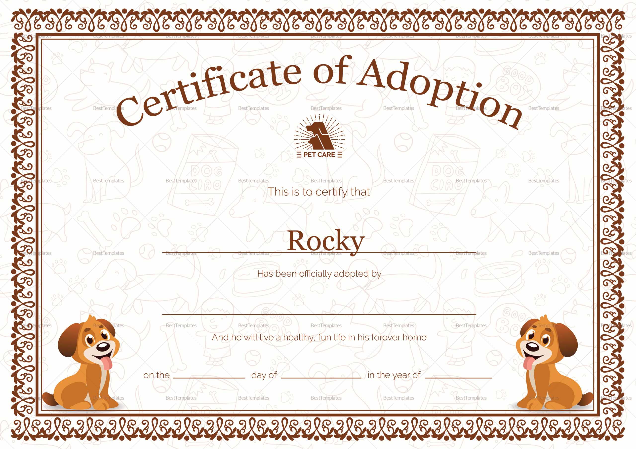 Kitten Adoption Certificate For Blank Adoption Certificate Template