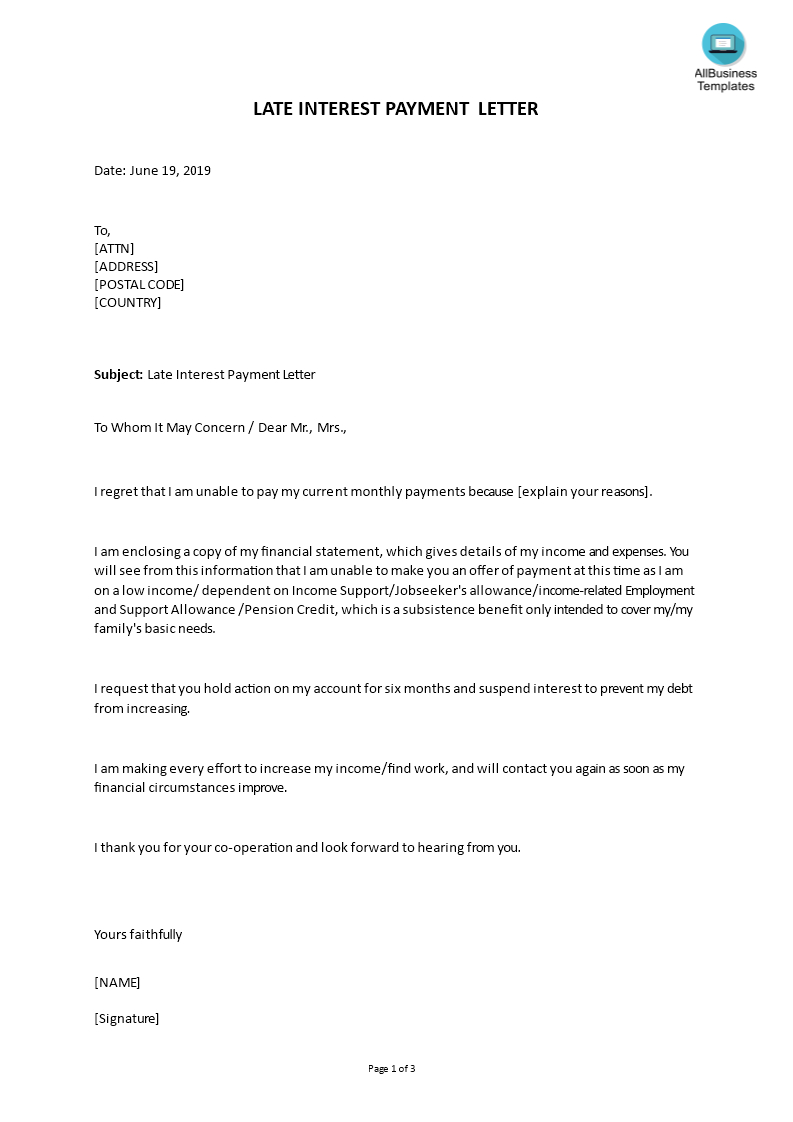 Late Interest Payment Letter | Templates At Within Letter Of Interest Template Microsoft Word