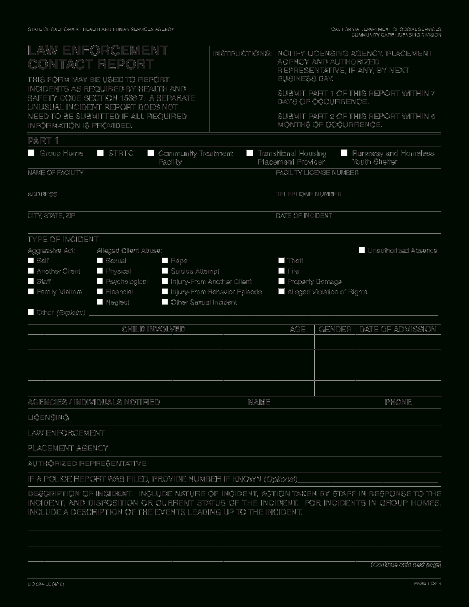 Law Enforcement Contact Report | Templates At In State Report Template